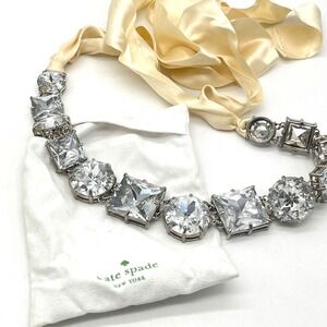 Kate Spade Kaleidoscope Crystal Statement Bridal Bib Necklace Cream Ribbon Tie